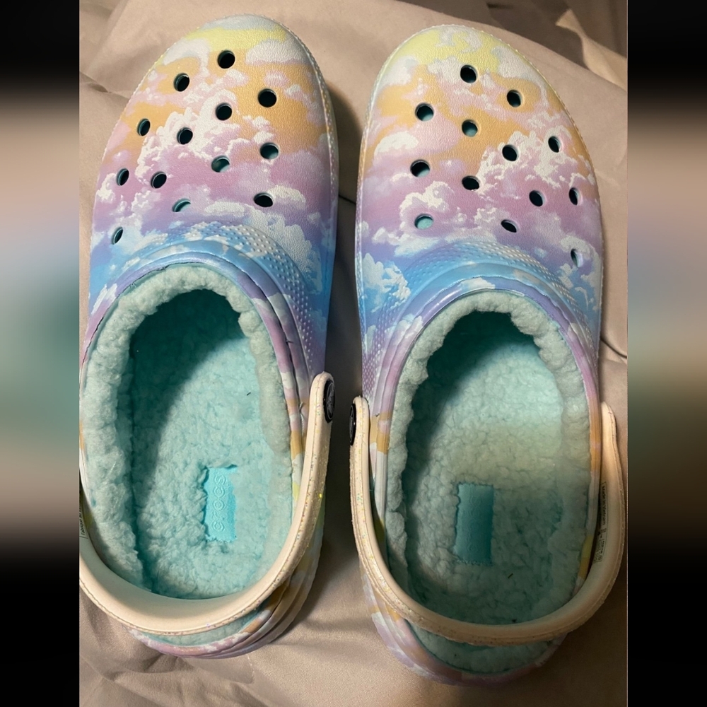Beautiful girls fur lined Crocs